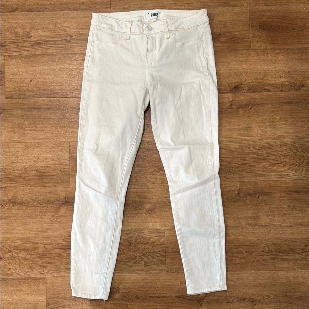 PAIGE Verdugo Ankle White Skinny Jeans with Distressed Knees